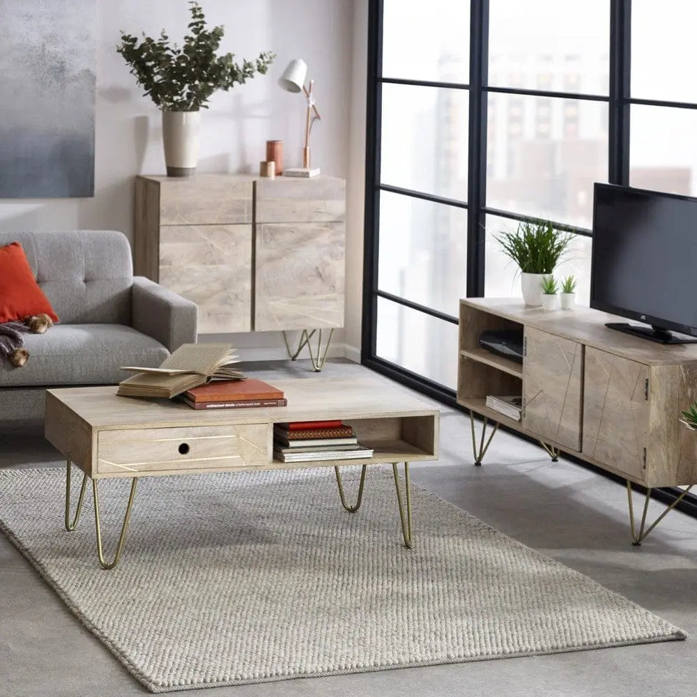 Galway Wooden Light Gold 1 Drawer Coffee Table