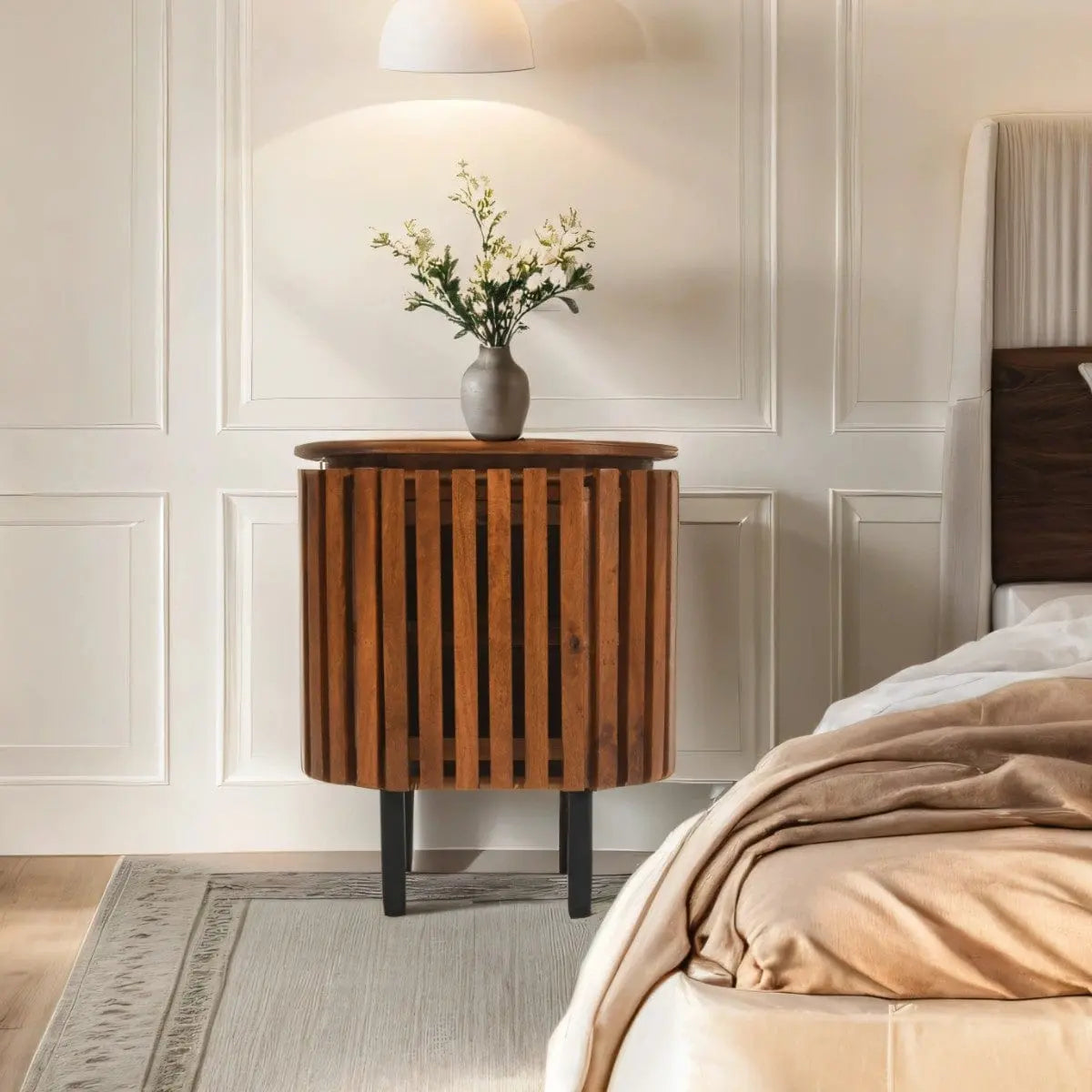 Glenariff Wooden Slatted Bedside Table Cabinet