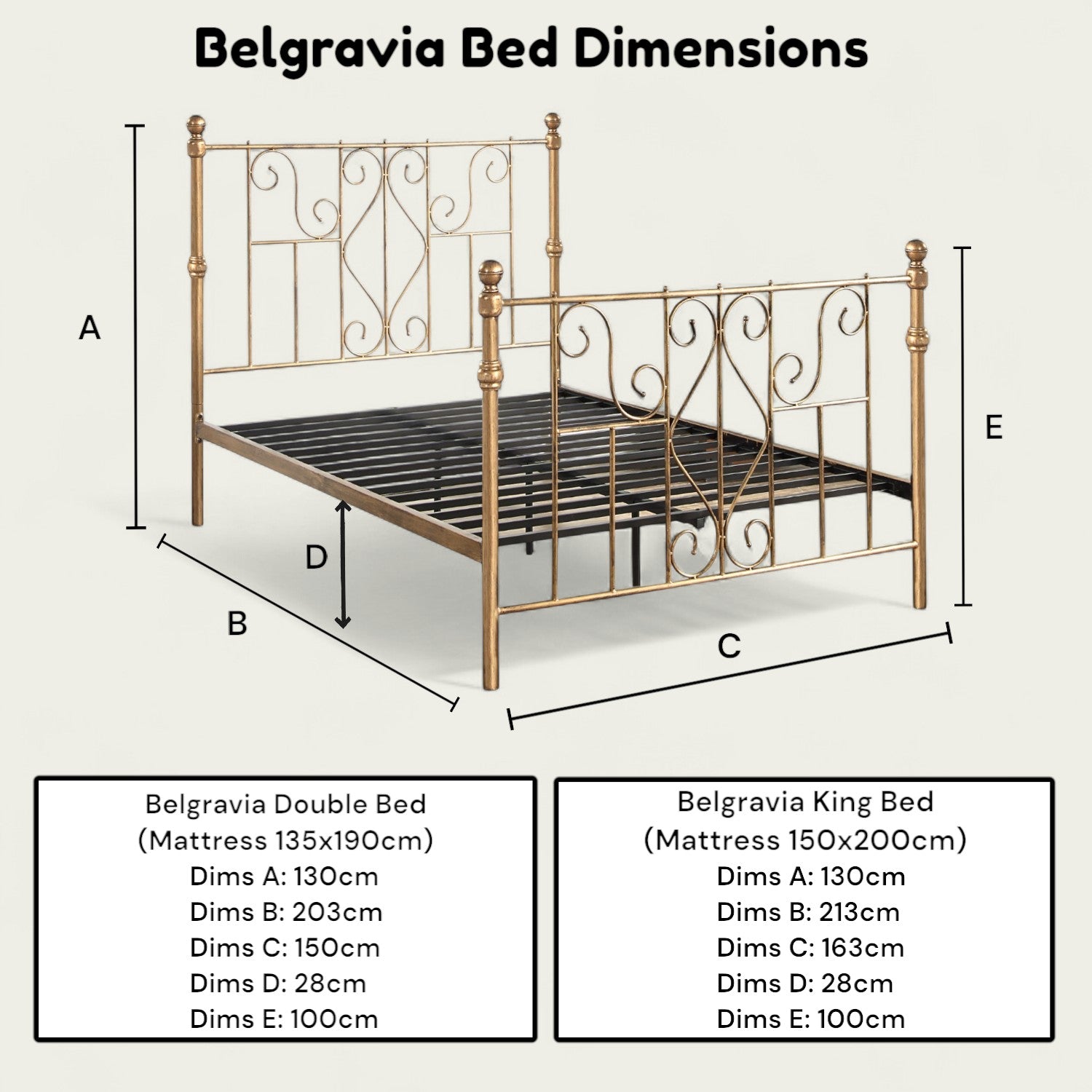 Belgravia Antique Brass Effect Victorian Metal Bed Frame - 