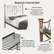 Belgravia Antique Brass Effect Victorian Metal Bed Frame - 