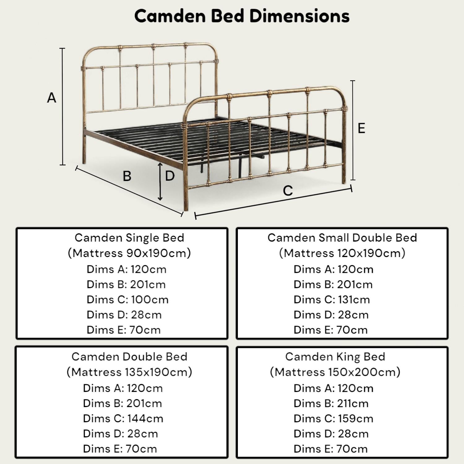 Camden Victorian Hospital Style Metal Bed Frame - 