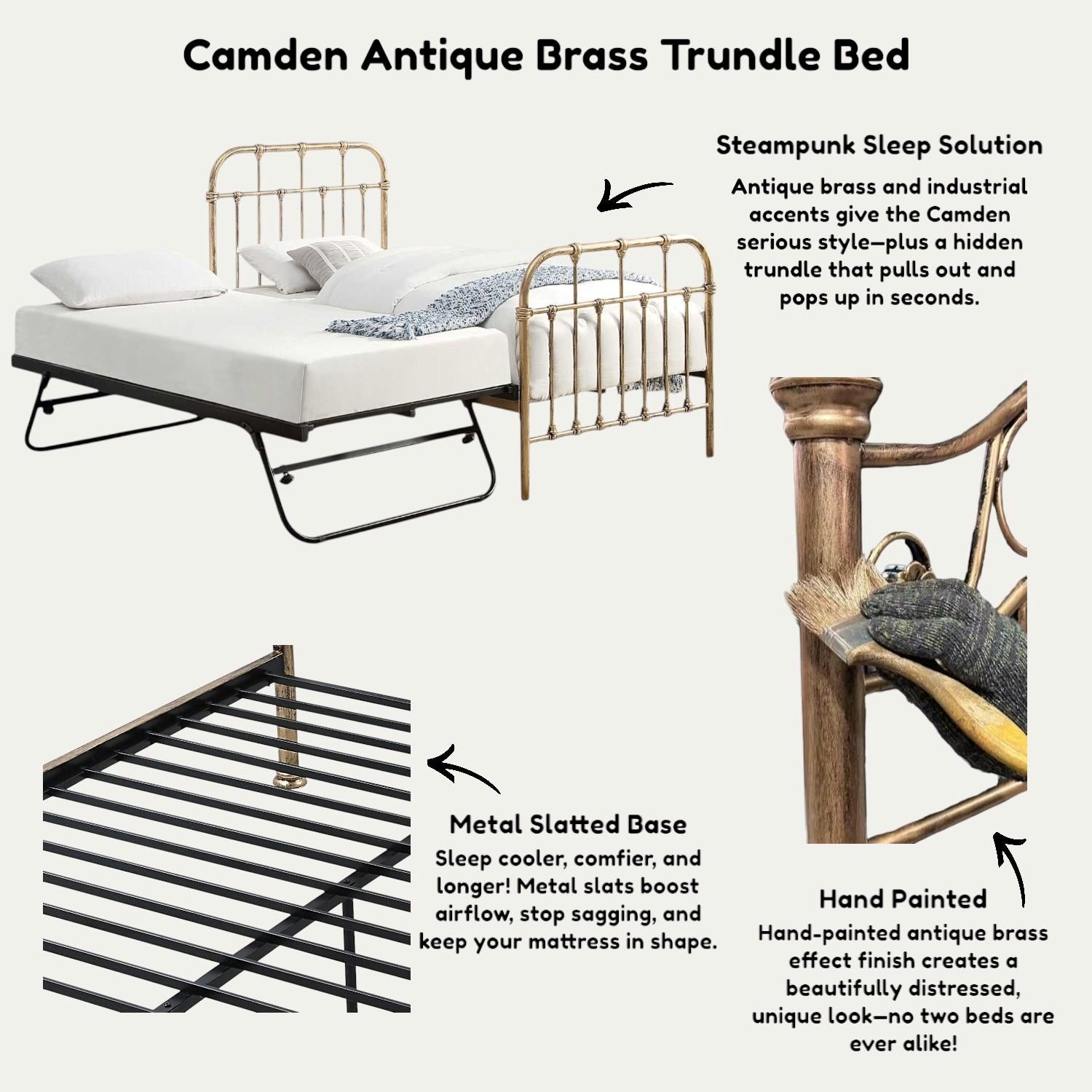Camden Victorian Hospital Single Metal Bed with Guest Trundle - 