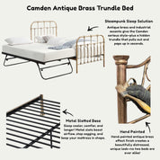 Camden Victorian Hospital Single Metal Bed with Guest Trundle - 