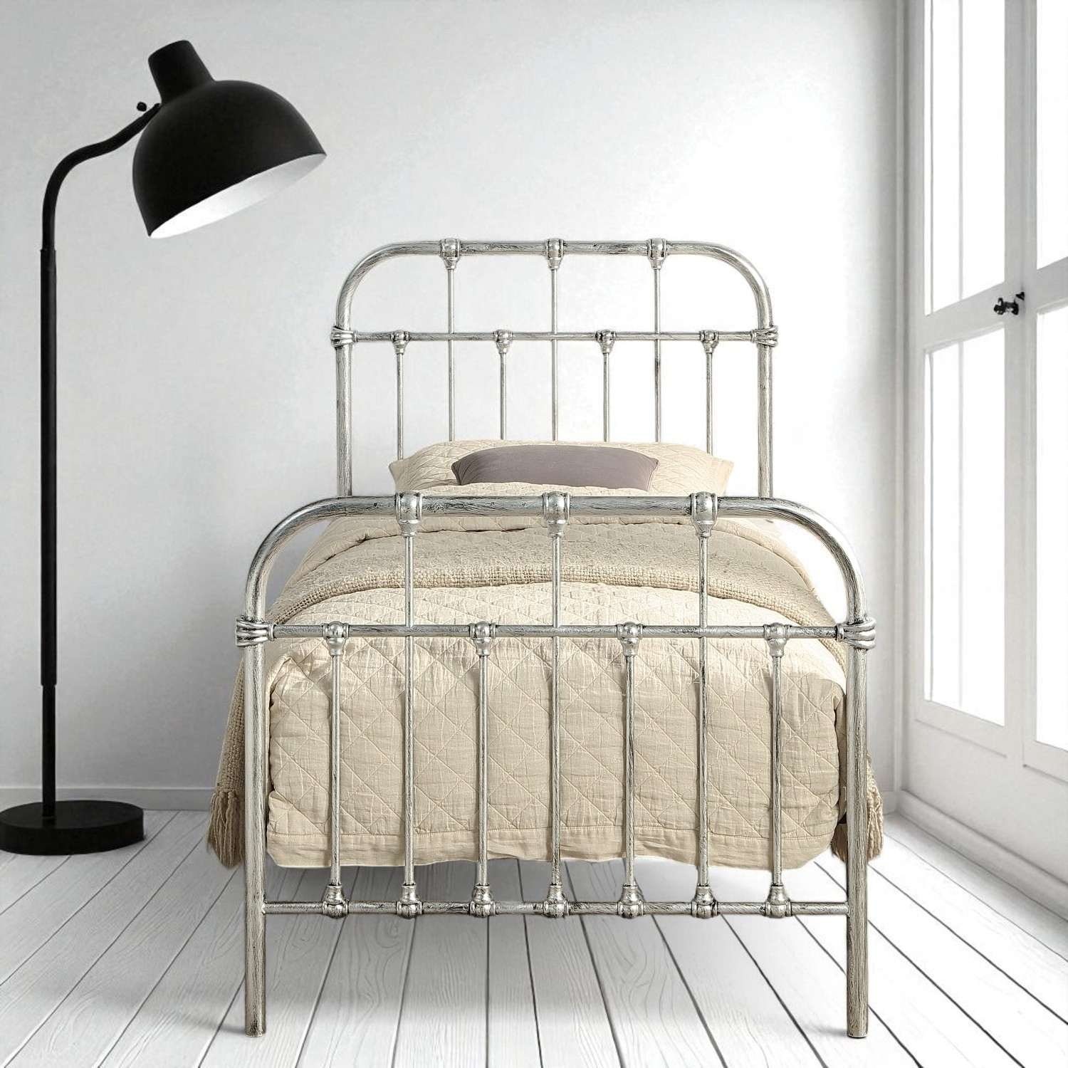 Camden Victorian Hospital Single Metal Bed with Guest Trundle - 