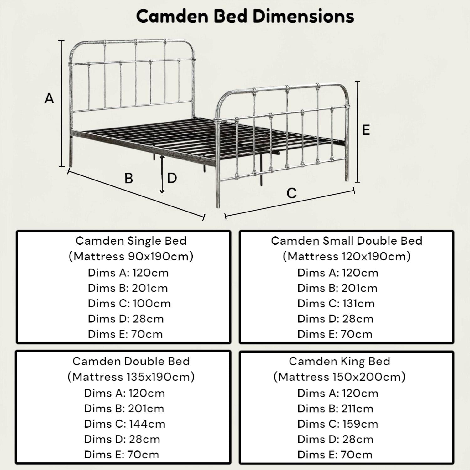Camden Victorian Hospital Style Metal Bed Frame - 