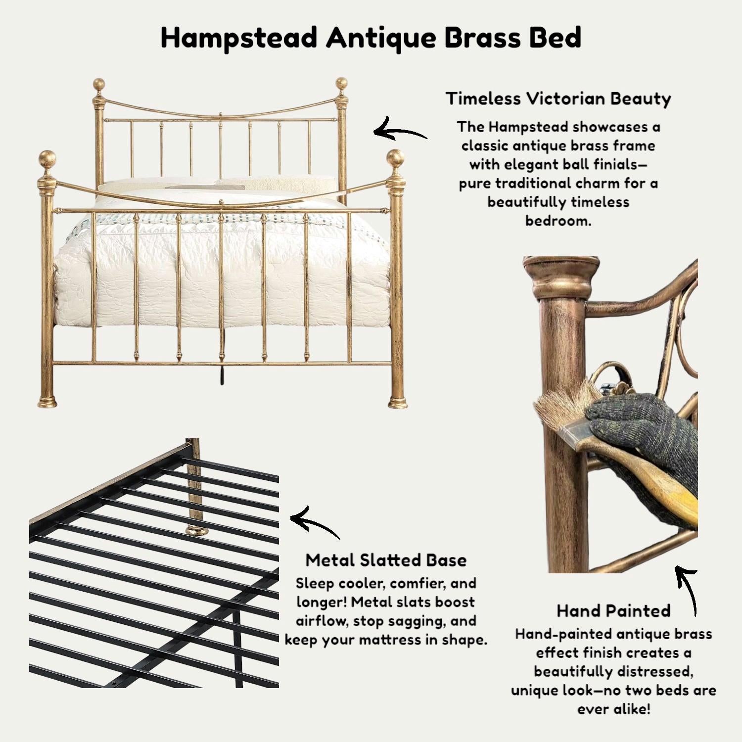 Hampstead Antique Brass Effect Traditional Metal Bed Frame - 