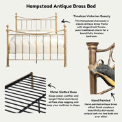 Hampstead Antique Brass Effect Traditional Metal Bed Frame - 