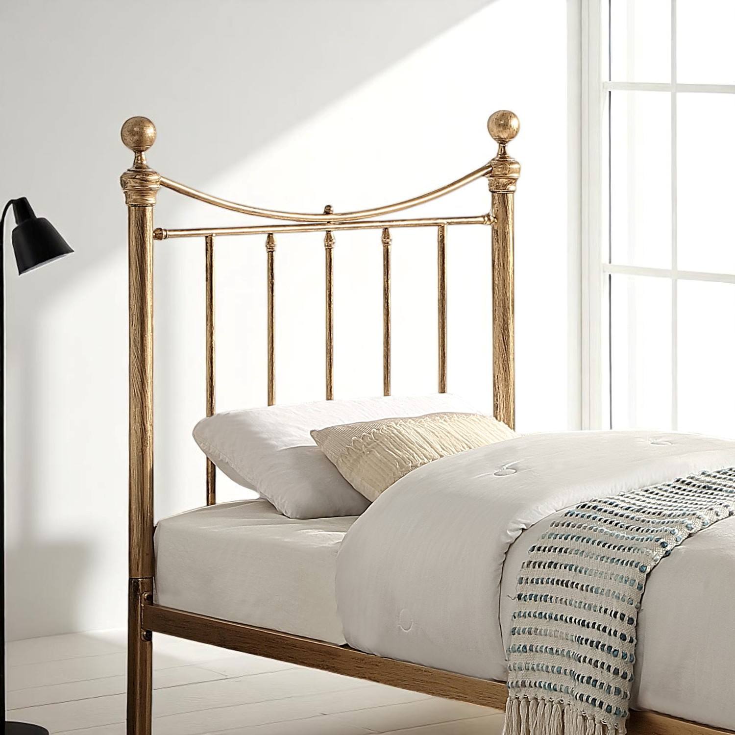 Hampstead Traditional Antique Brass Effect Single Metal Bed with Guest Trundle - 