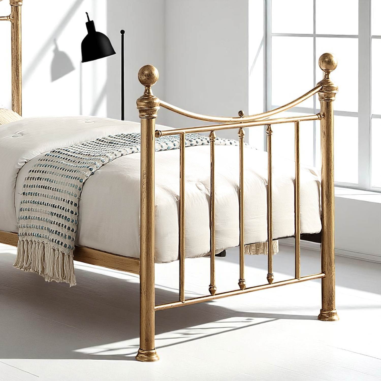 Hampstead Traditional Antique Brass Effect Single Metal Bed with Guest Trundle - 