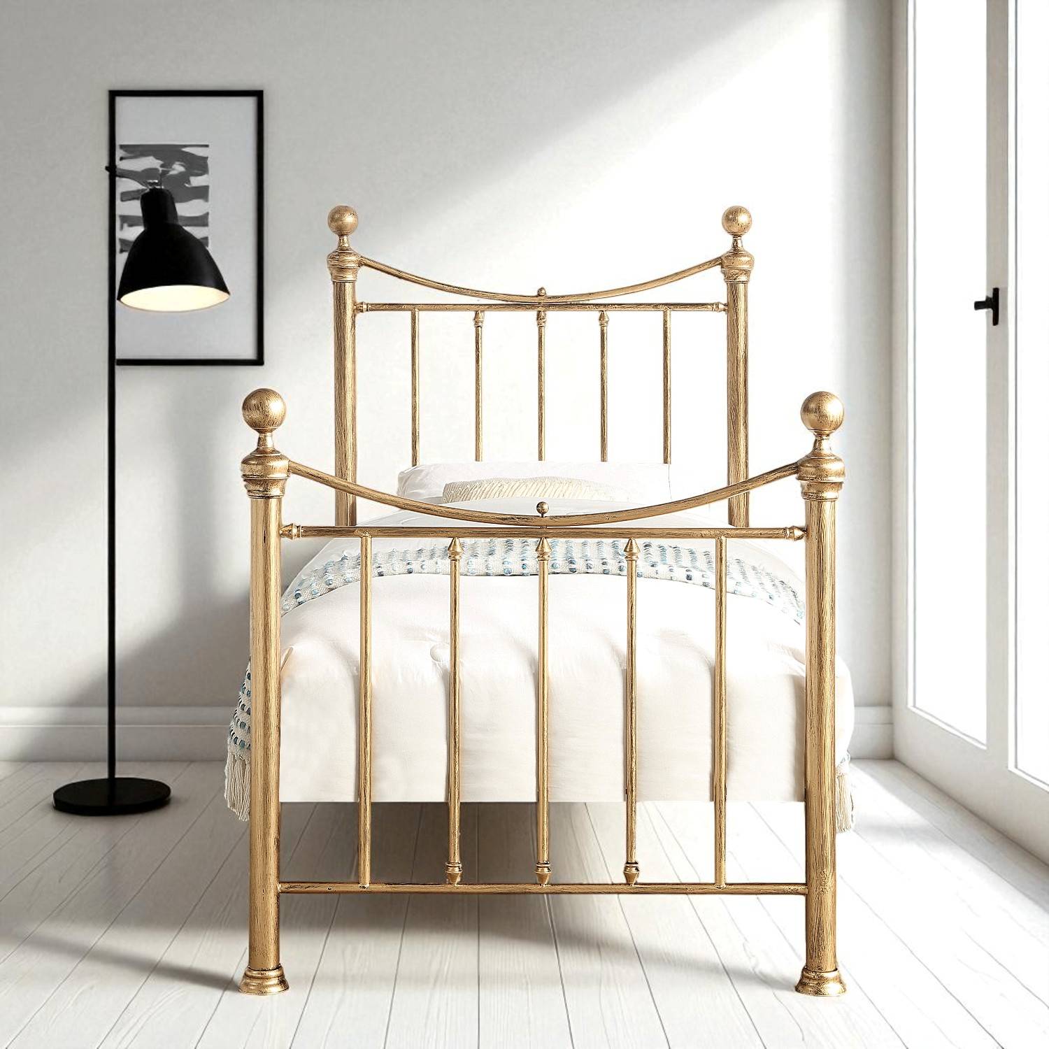 Hampstead Traditional Antique Brass Effect Single Metal Bed with Guest Trundle - 