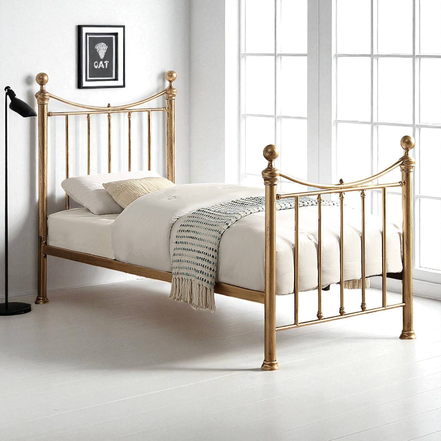 Hampstead Traditional Antique Brass Effect Single Metal Bed with Guest Trundle - 