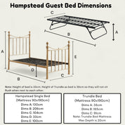 Hampstead Traditional Antique Brass Effect Single Metal Bed with Guest Trundle - 