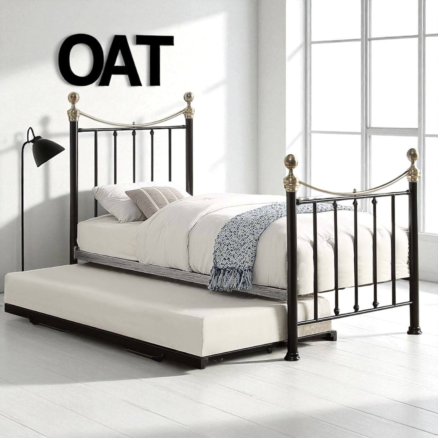 Hampstead Traditional Single Metal Bed Frame with Guest Trundle - 