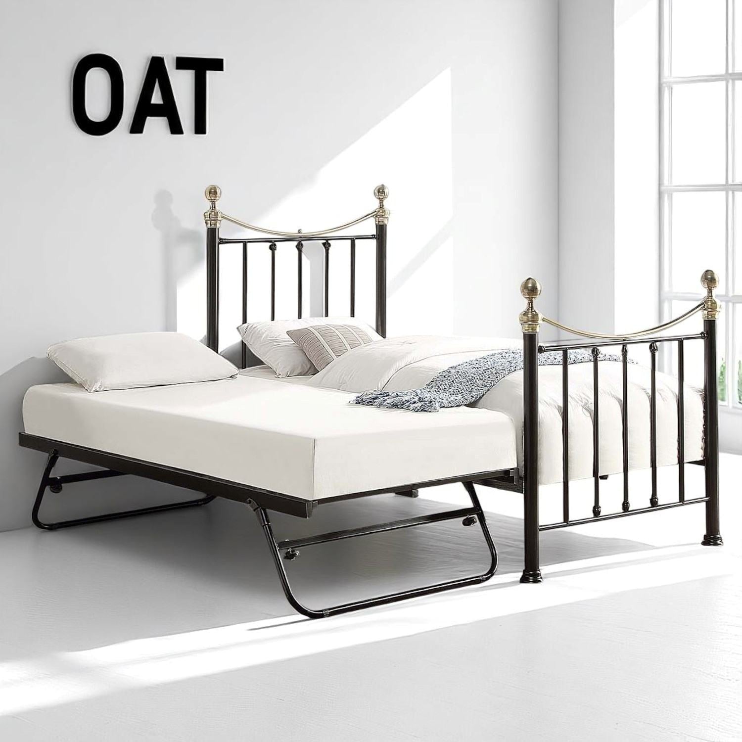 Hampstead Traditional Single Metal Bed Frame with Guest Trundle - 