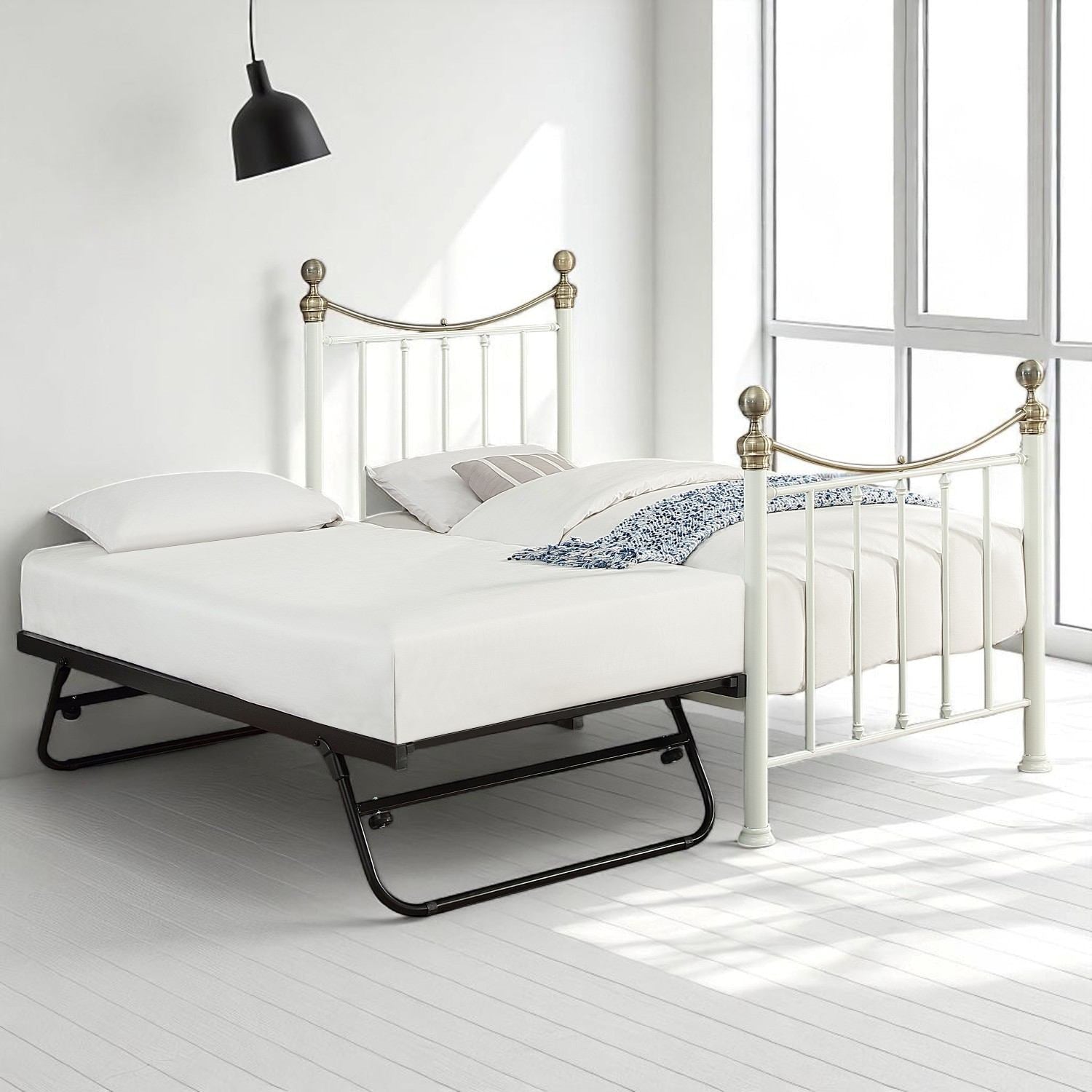 Hampstead Traditional Single Metal Bed Frame with Guest Trundle - 