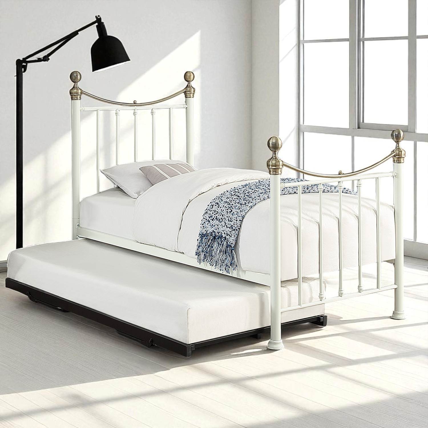 Hampstead Traditional Single Metal Bed Frame with Guest Trundle - 
