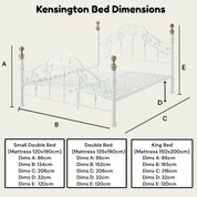Kensington White & Brass French Style Metal Bed Frame