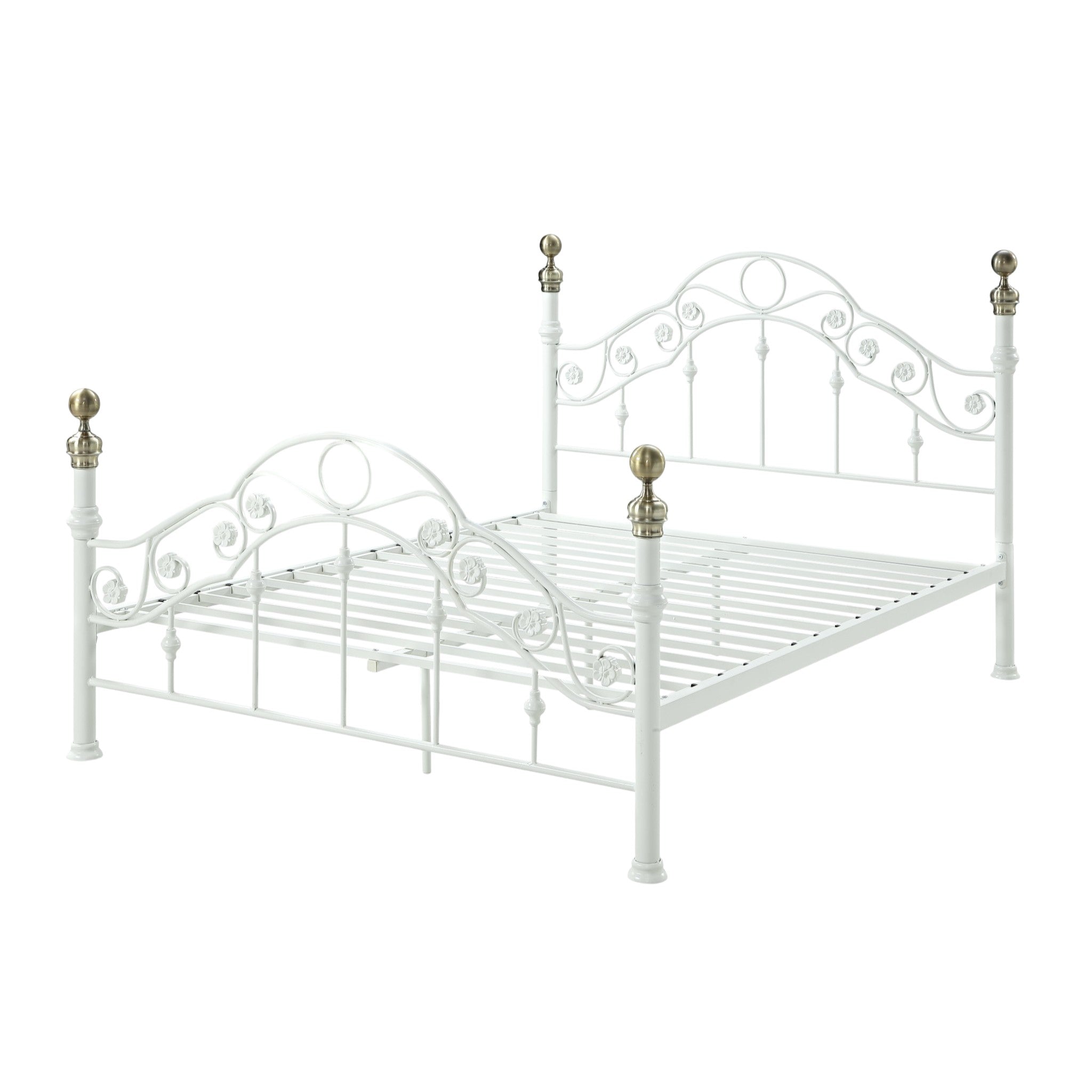 Kensington White & Brass French Style Metal Bed Frame