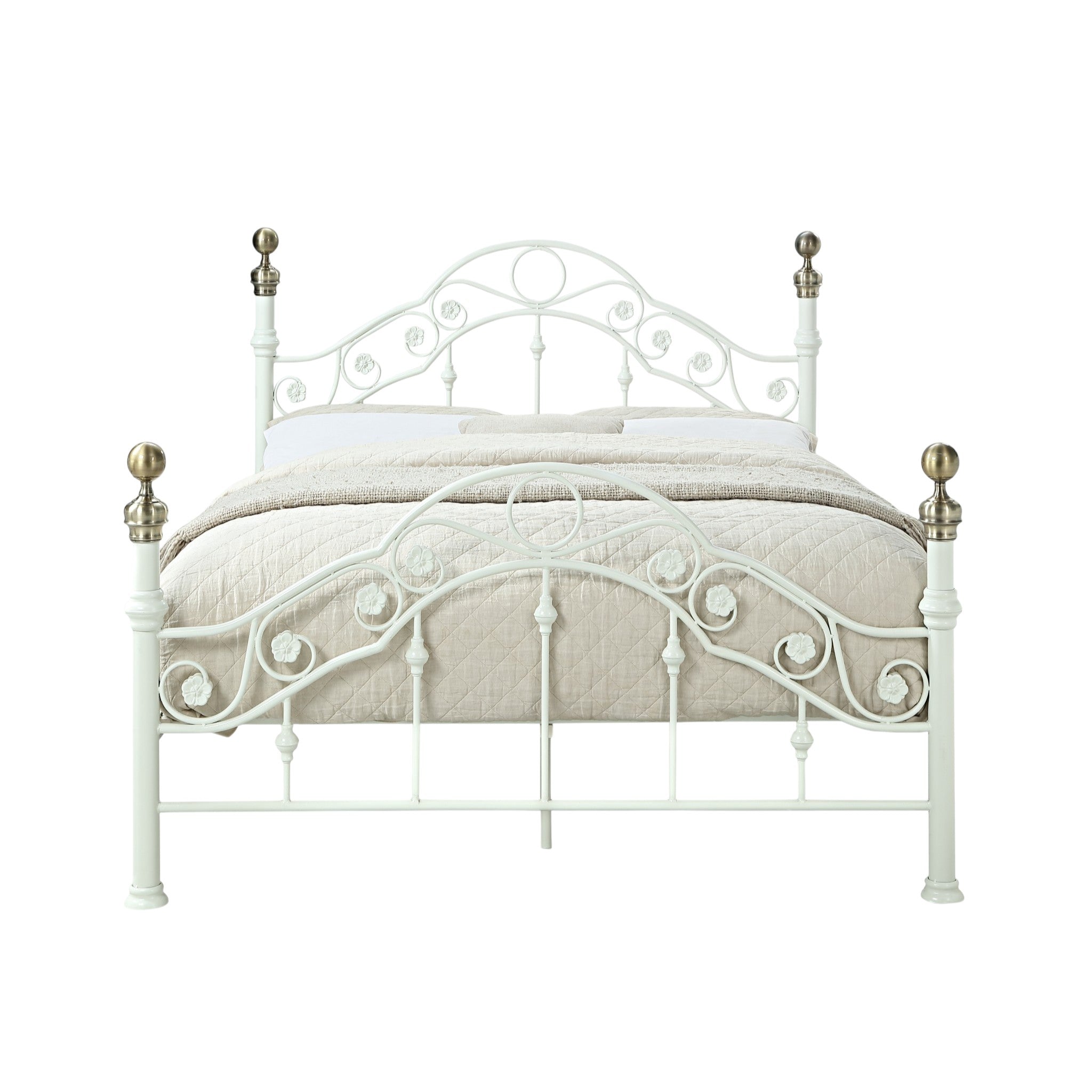 Kensington White & Brass French Style Metal Bed Frame