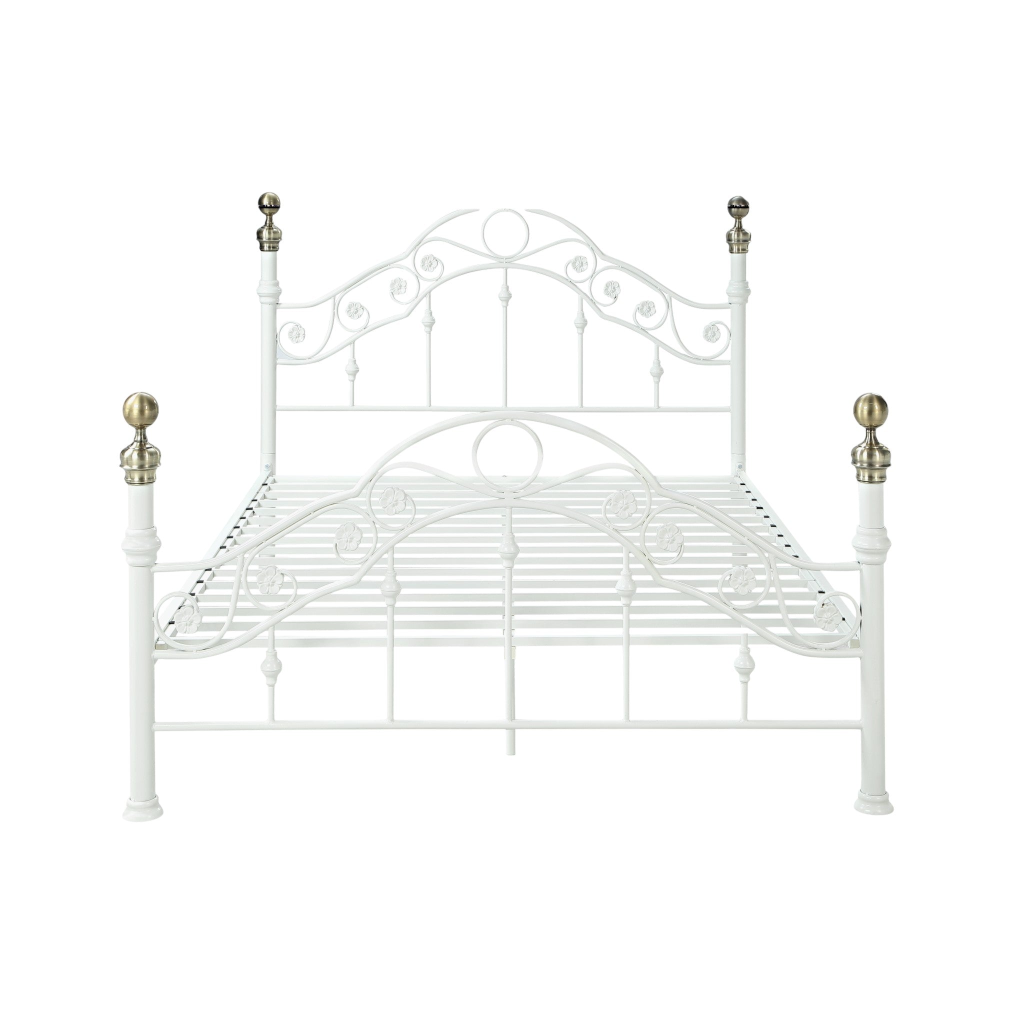 Kensington White & Brass French Style Metal Bed Frame