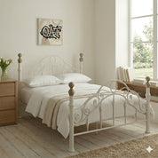 Kensington White & Brass French Style Metal Bed Frame