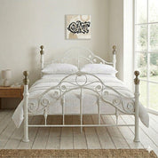 Kensington White & Brass French Style Metal Bed Frame