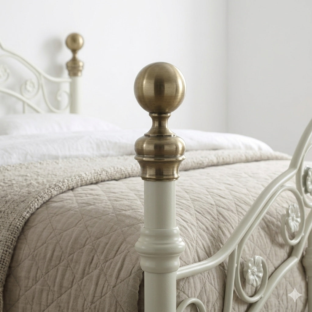 Kensington White & Brass French Style Metal Bed Frame