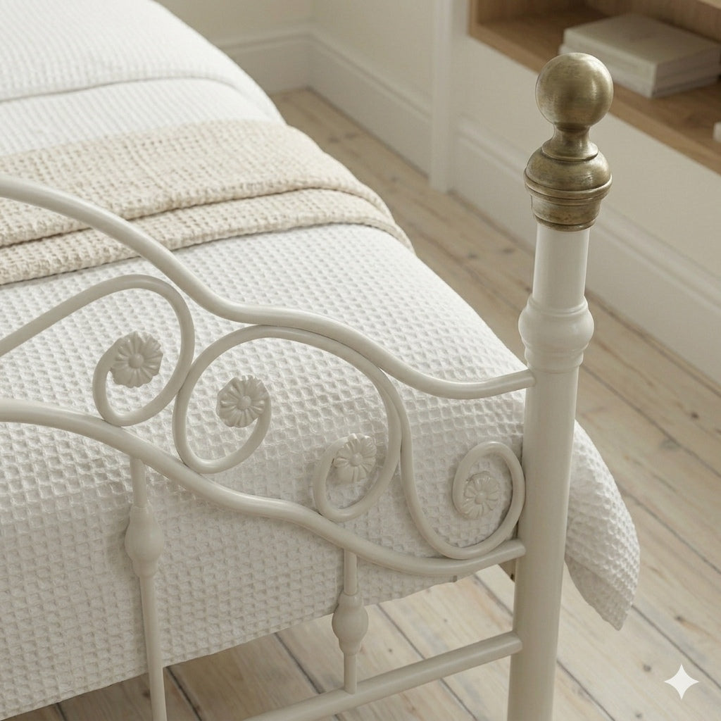 Kensington White & Brass French Style Metal Bed Frame