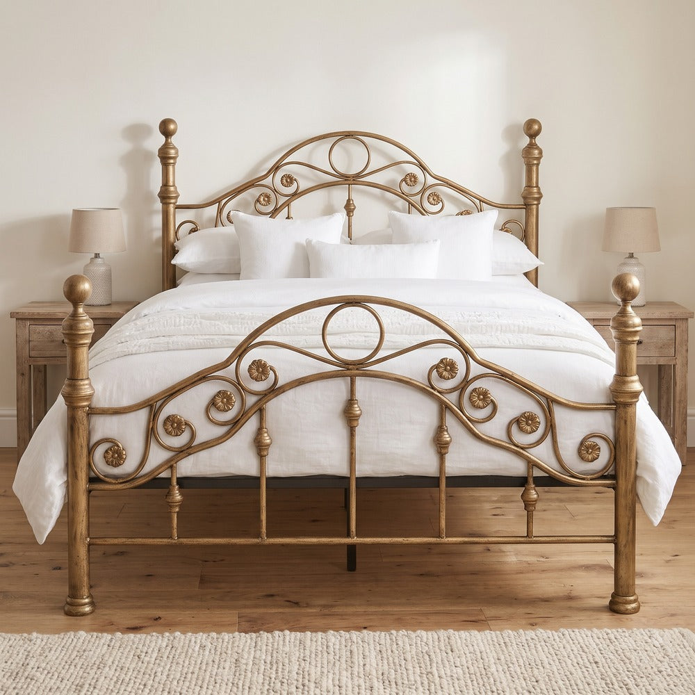 Kensington Antique Brass Effect French Style Metal Bed Frame