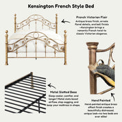 Kensington Antique Brass Effect French Style Metal Bed Frame - 
