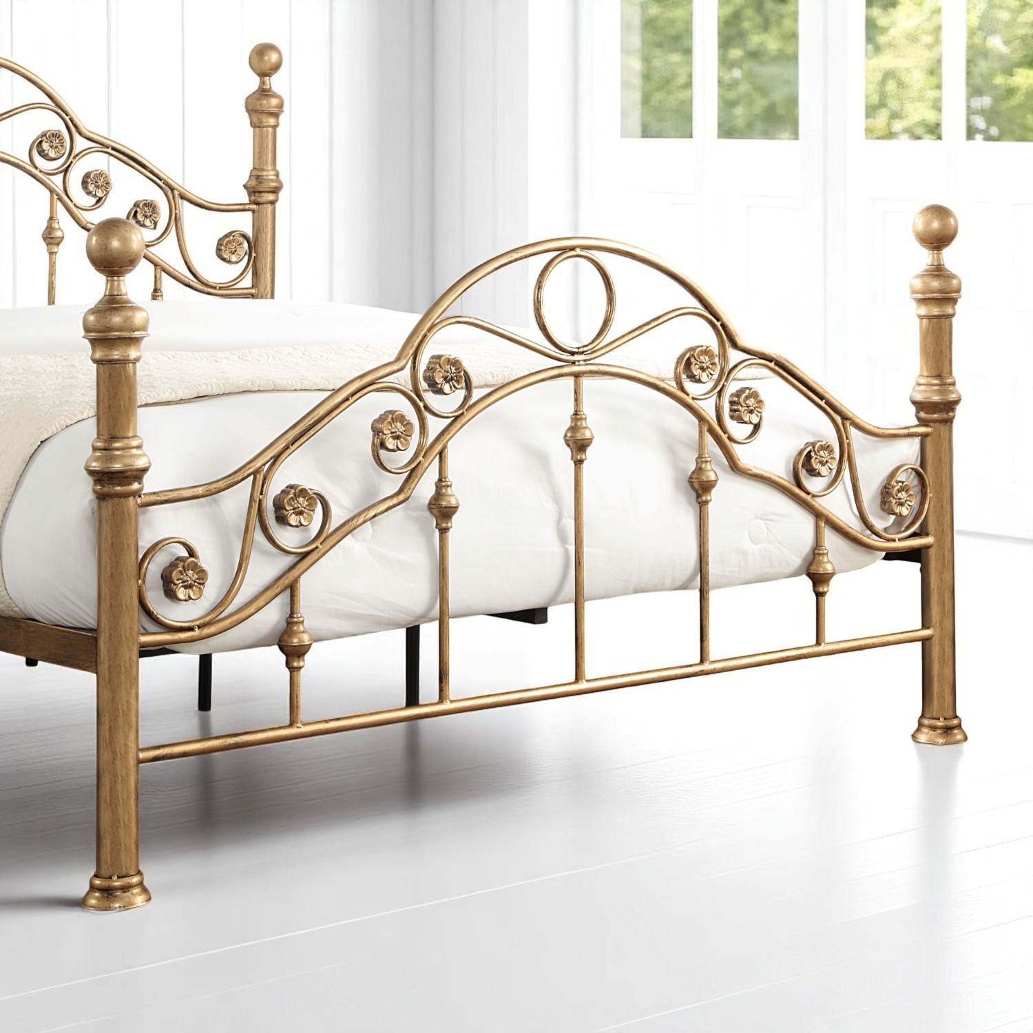 Kensington Antique Brass Effect French Style Metal Bed Frame - 