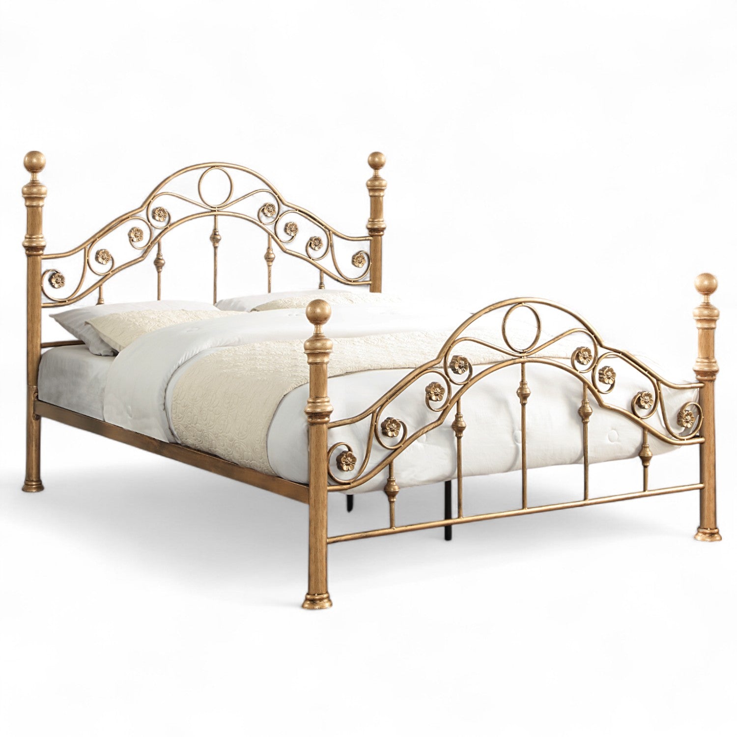 Kensington Antique Brass Effect French Style Metal Bed Frame - 
