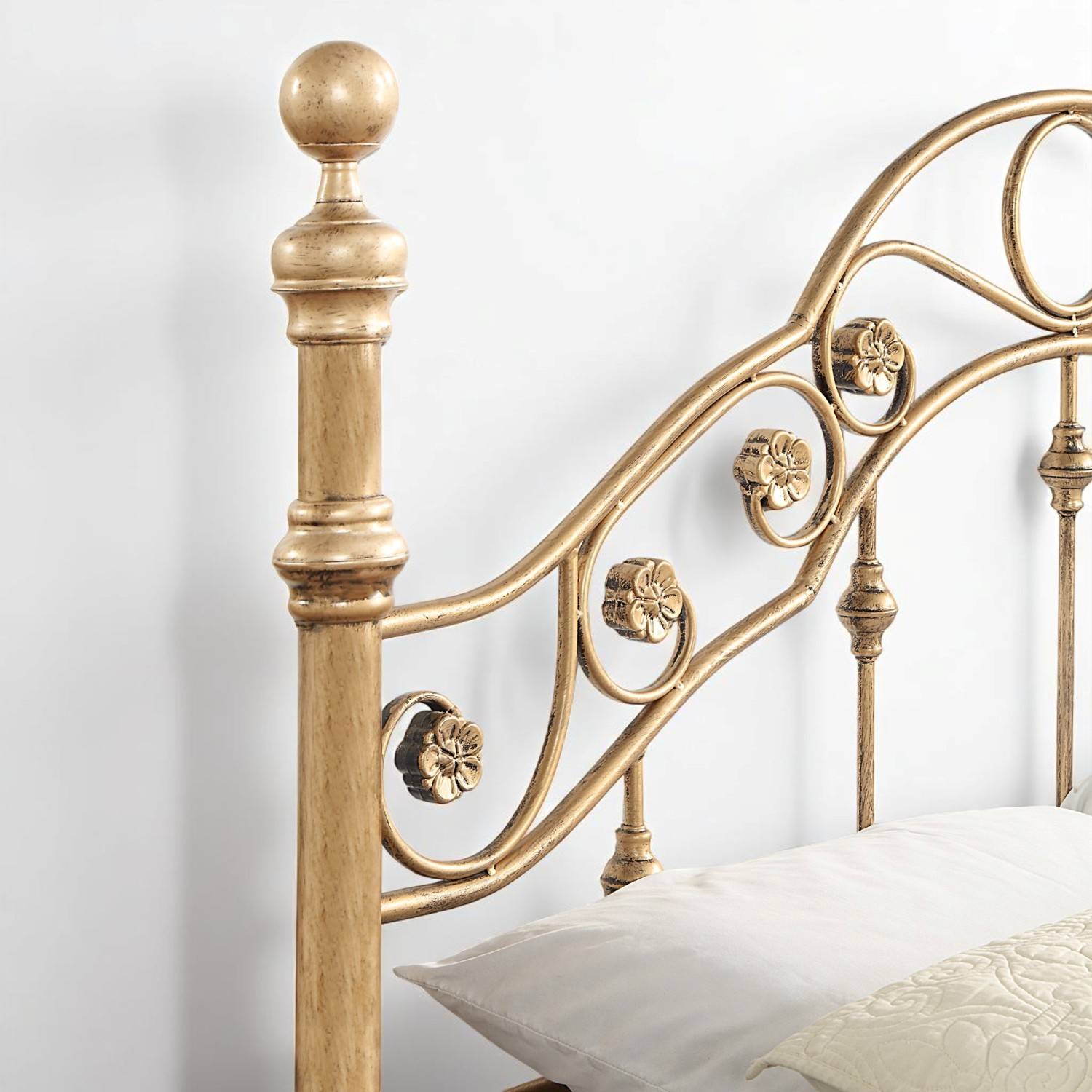 Kensington Antique Brass Effect French Style Metal Bed Frame - 
