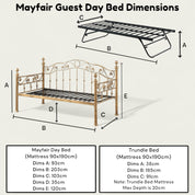 Mayfair Antique Brass Effect Single Metal Day Bed With Guest Trundle 
