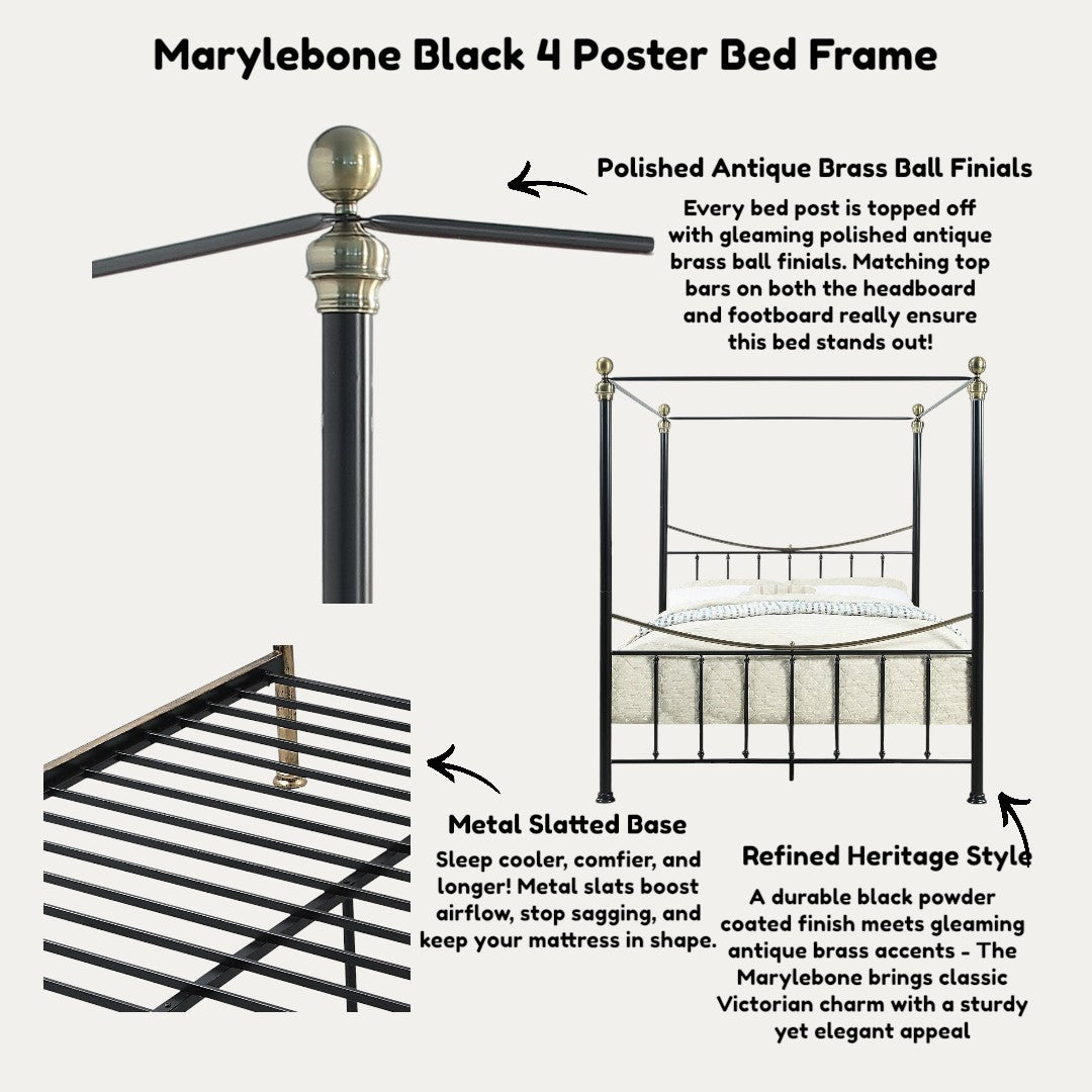 Marylebone Traditional Four Poster Metal Bed Frame