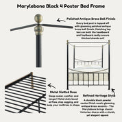 Marylebone Traditional Four Poster Metal Bed Frame