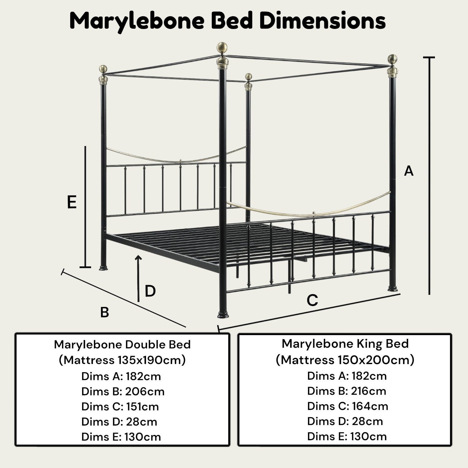 Marylebone Traditional Four Poster Metal Bed Frame