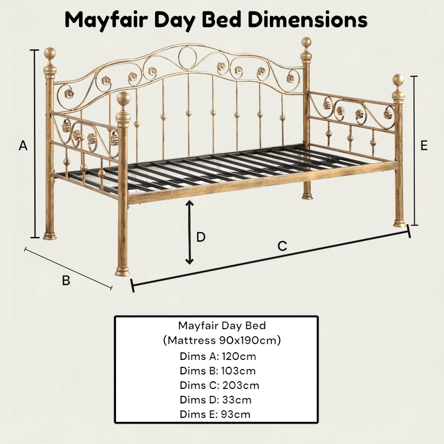 Mayfair Antique Brass Effect Metal Day Bed With Trundle