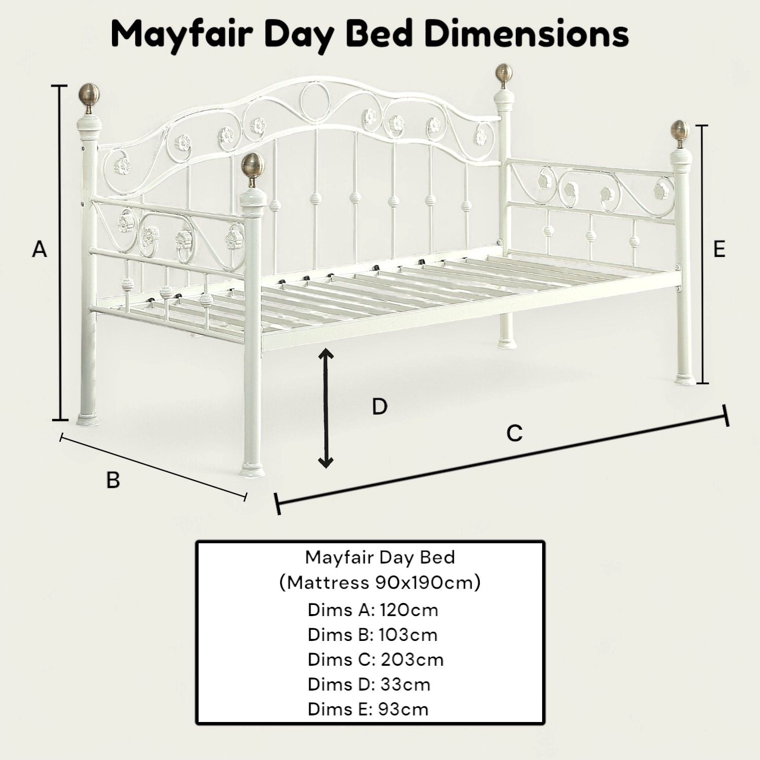 Mayfair White Single Metal Day Bed - 