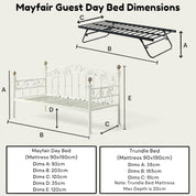 Mayfair White Single Metal Day Bed with Guest Trundle 