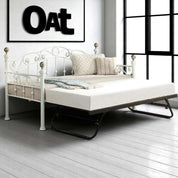 Mayfair White Single Metal Day Bed with Guest Trundle 