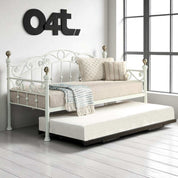 Mayfair White Single Metal Day Bed with Guest Trundle 