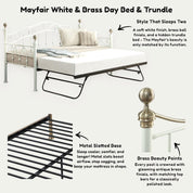 Mayfair White Single Metal Day Bed with Guest Trundle 