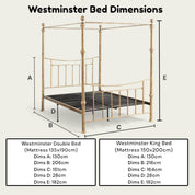 Westminster Antique Brass Effect Traditional 4 Poster Metal Bed Frame 