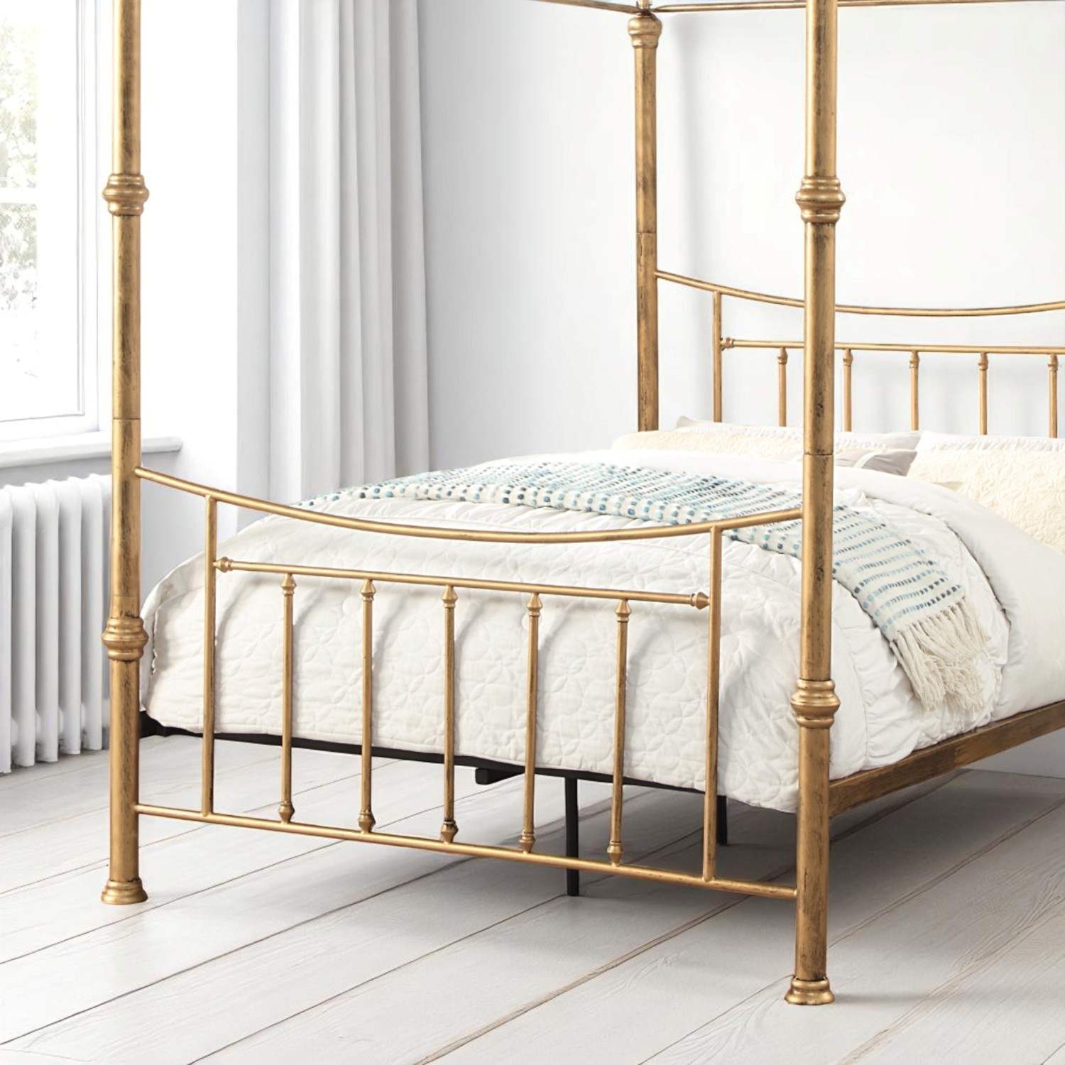 Westminster Antique Brass Effect Traditional 4 Poster Metal Bed Frame 