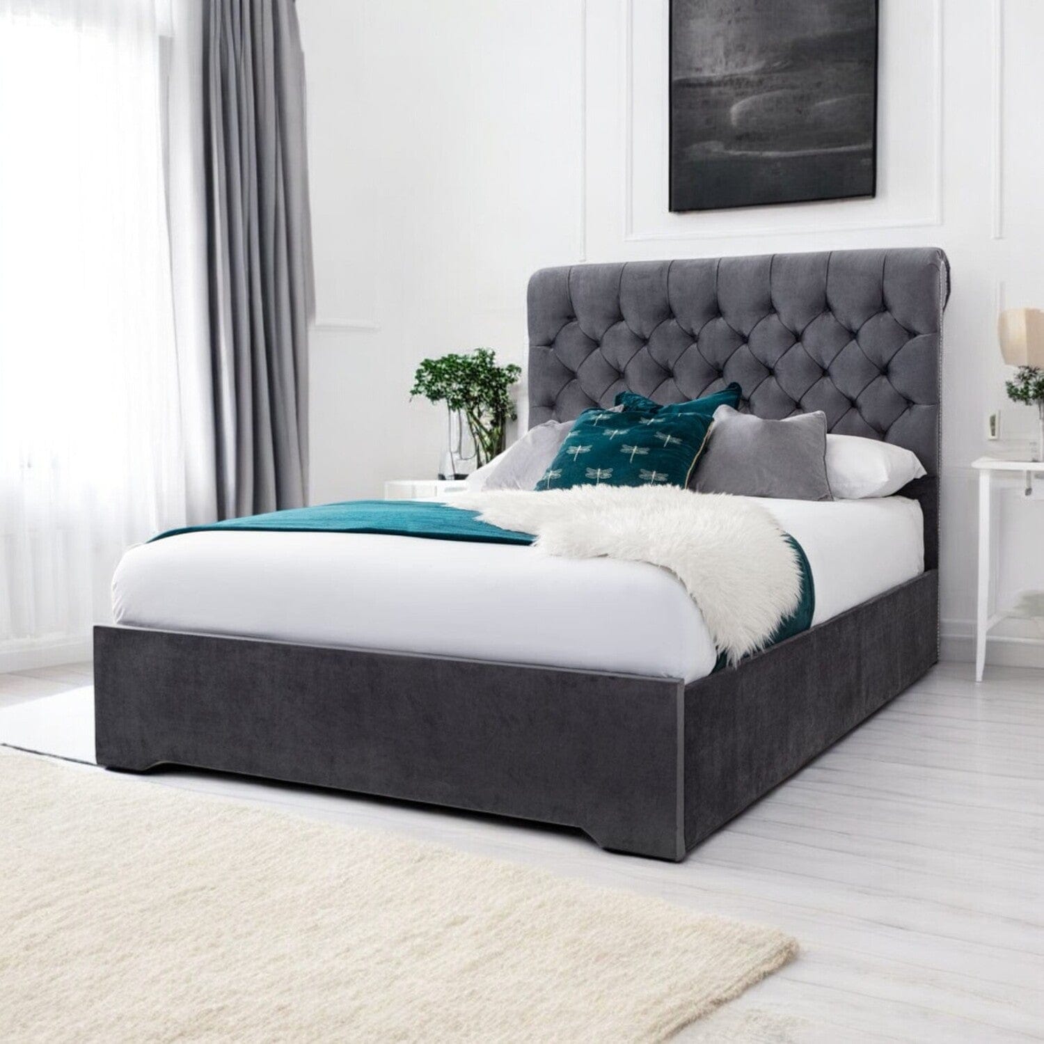  Slatted Base Abersoch Chesterfield Sleigh Upholstered Bed Frame