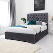 Charcoal Velvet / Single 3ft - 90x190cm / Slatted Base Abersoch Chesterfield Sleigh Upholstered Bed Frame