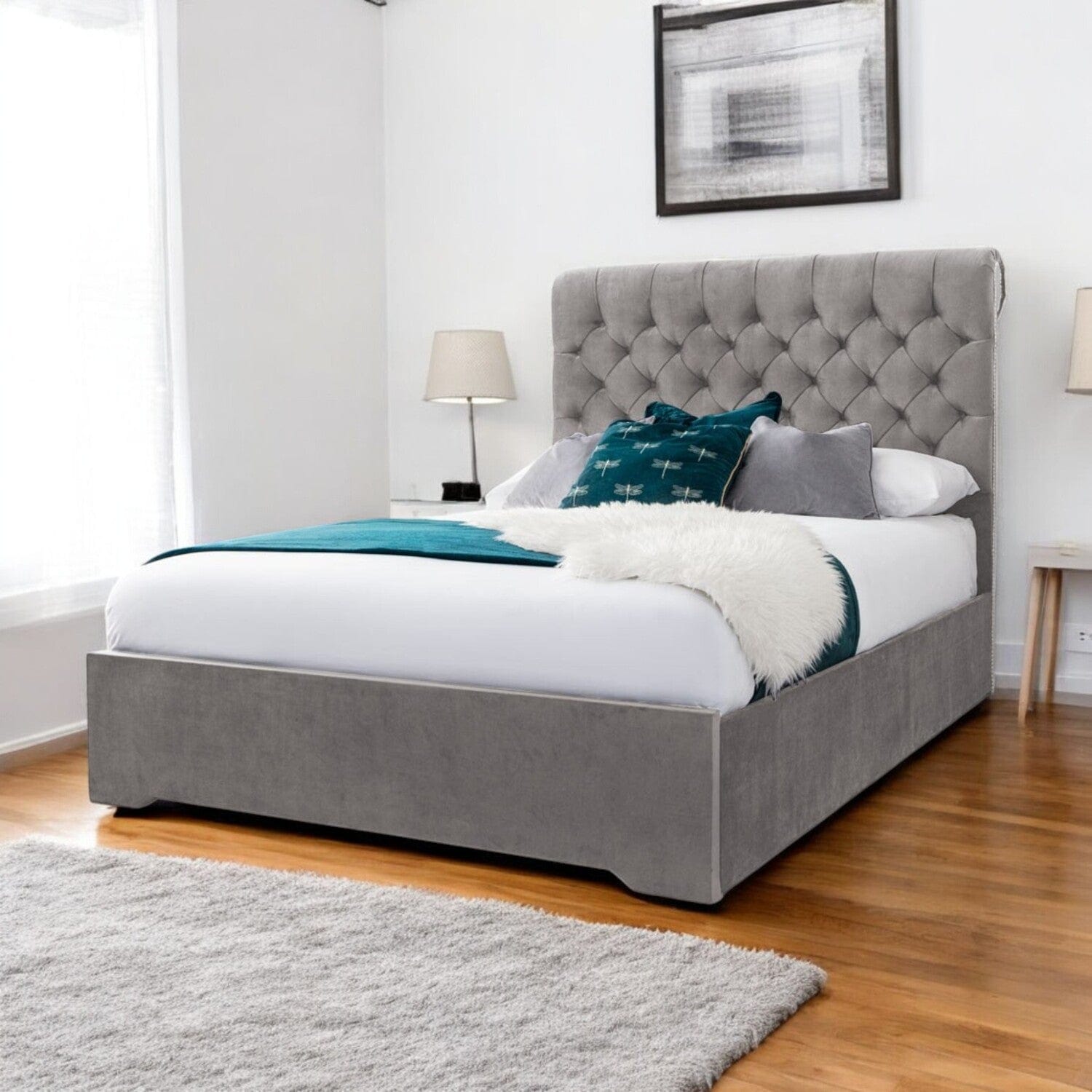  Slatted Base Abersoch Chesterfield Sleigh Upholstered Bed Frame