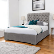 Dark Silver Velvet / Single 3ft - 90x190cm / Slatted Base Abersoch Chesterfield Sleigh Upholstered Bed Frame
