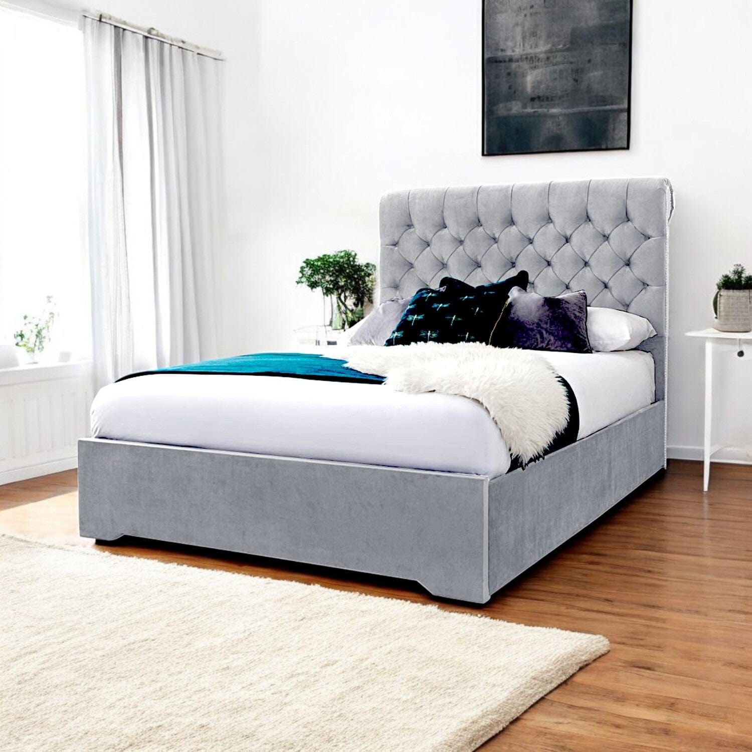  Slatted Base Abersoch Chesterfield Sleigh Upholstered Bed Frame